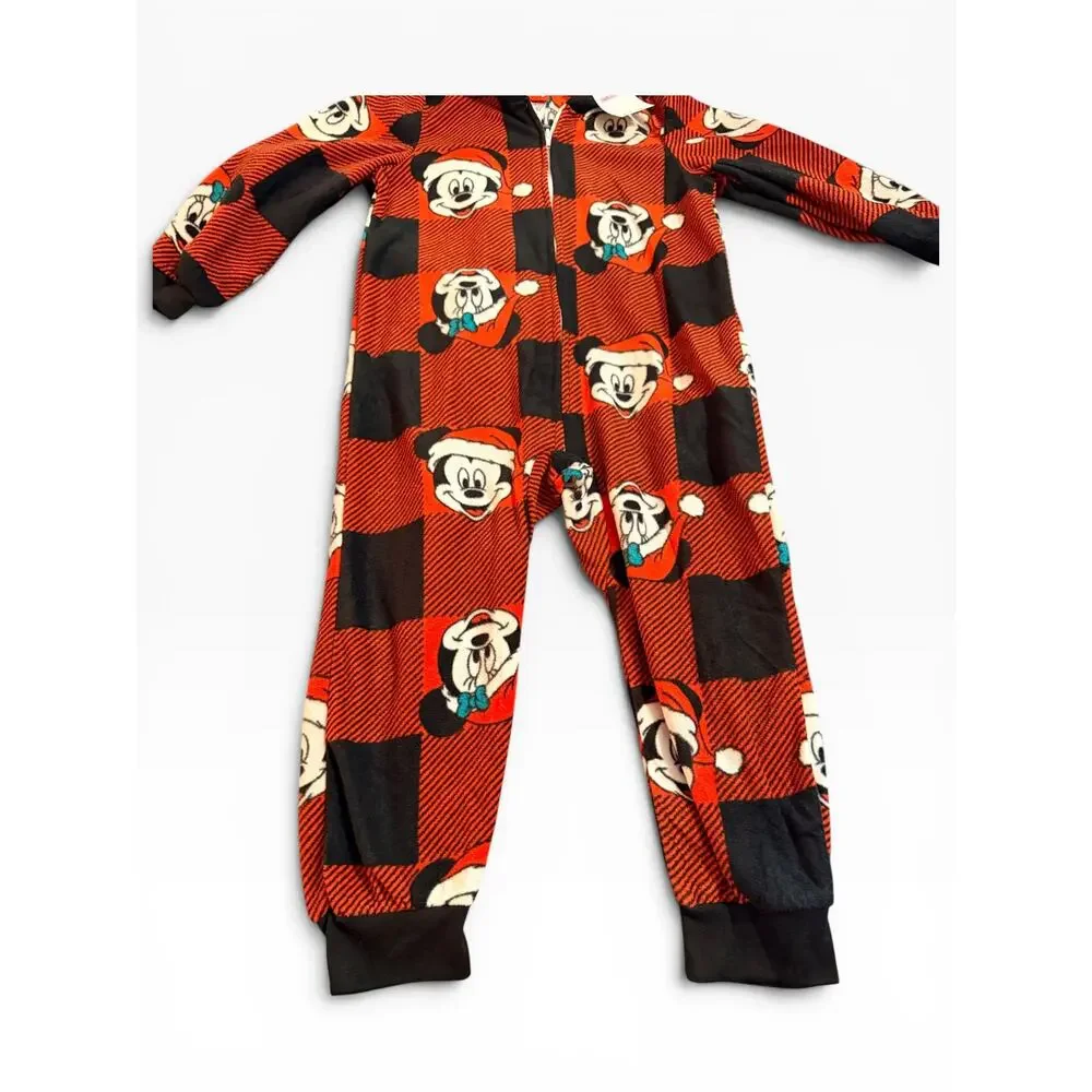 NWT Disney Mickey Christmas Fleece One Piece Pajamas Kids 4 Red Black